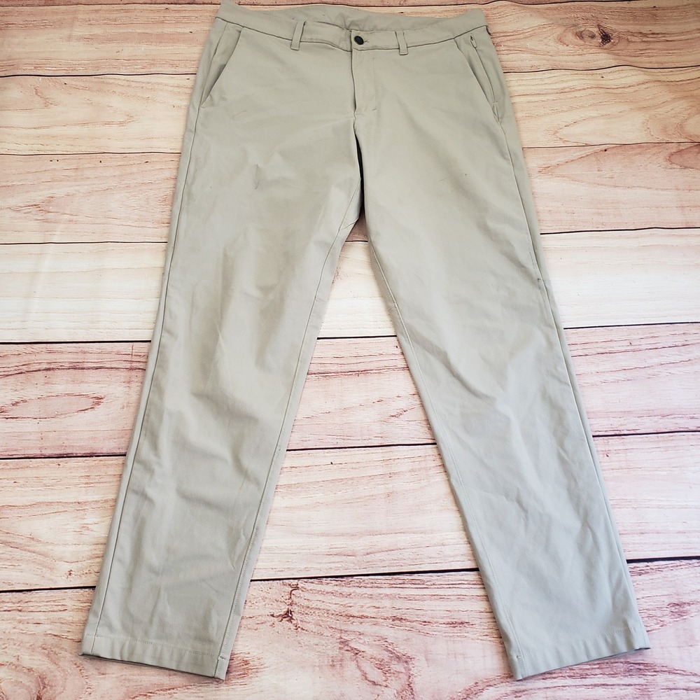 Lululemon ABC Pants Mens 36 Beige Khaki Relaxed‎ Fit Golfing Commuter Casual *